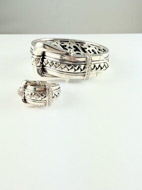 SCOTT KAY SS & DIAMOND BUCKLE BRACELET RING SET